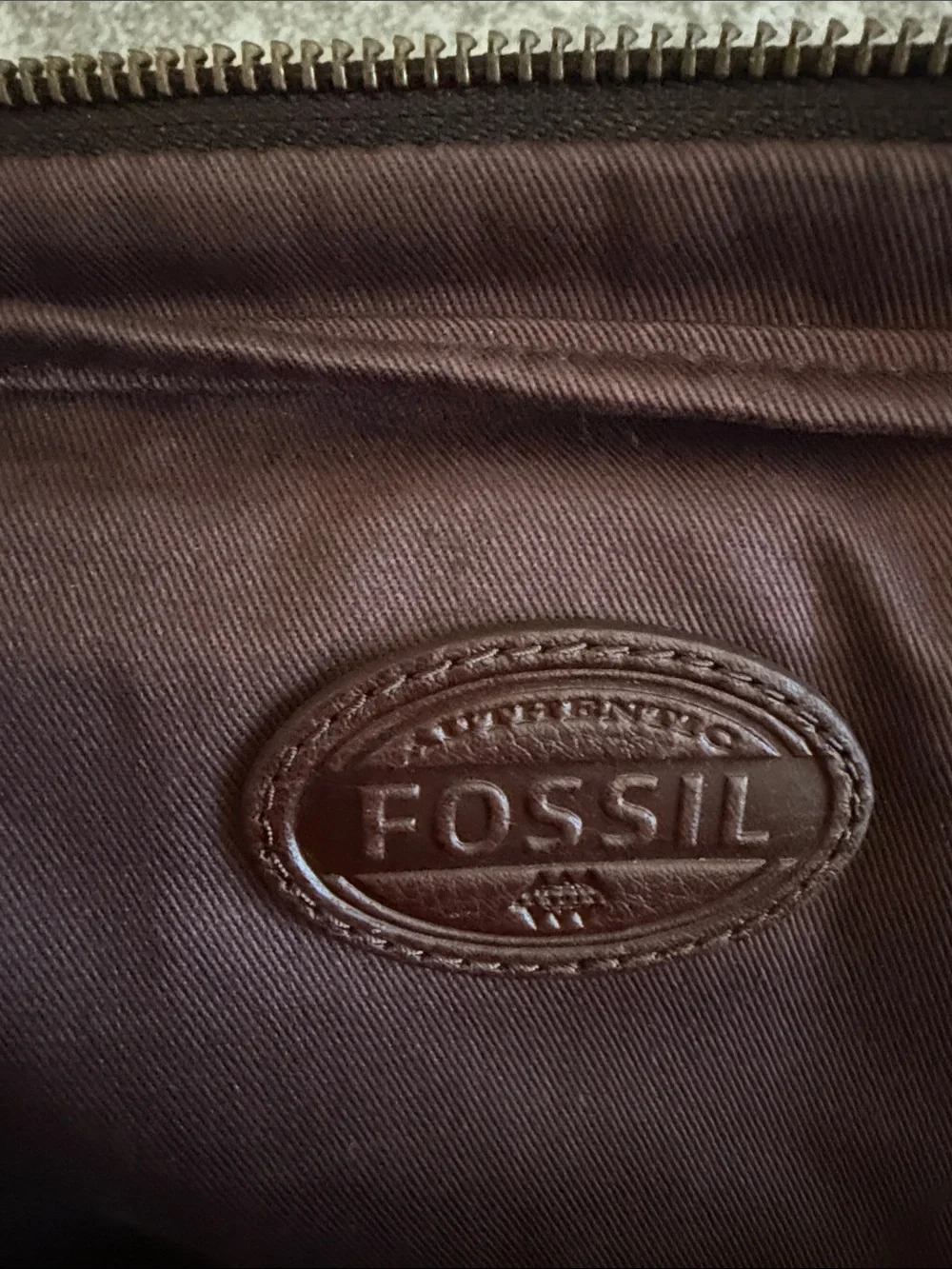 Fossil Mens  Brown Nylon Canvas Briefcase with Leather Handles and webbing strap